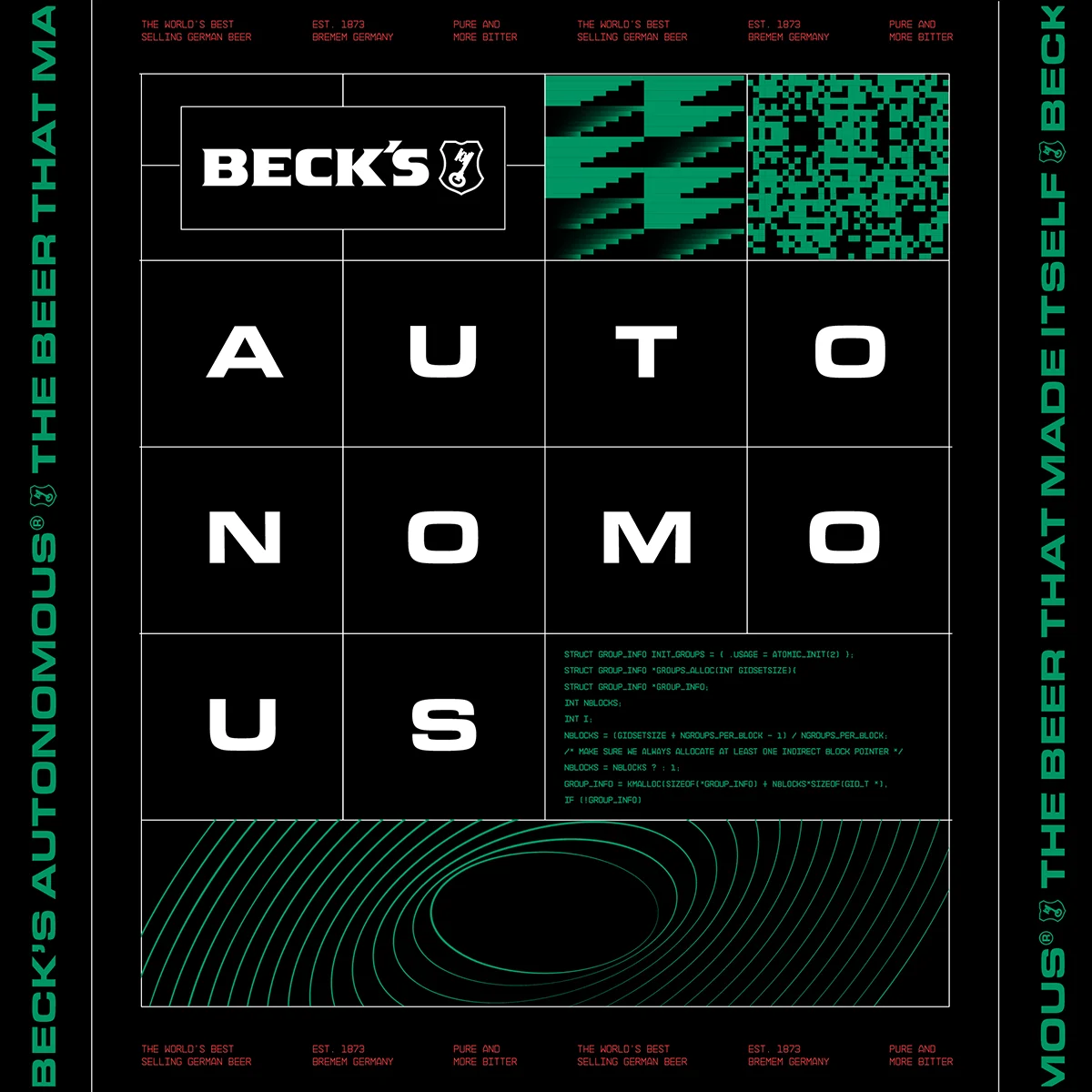 Ein schwarz und grünes Poster mit der Aufschrift 'Autonomous' in weiß